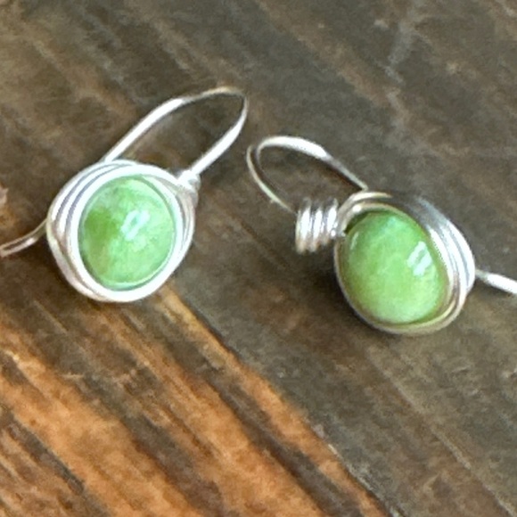 Imperial Jade drops silver dangle earrings/ luck and joy healing crystals - Picture 1 of 6